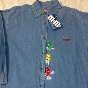Vintage 90’s M&M'S Light Blue Denim Button-Up Shirt withEmbroidery NWT